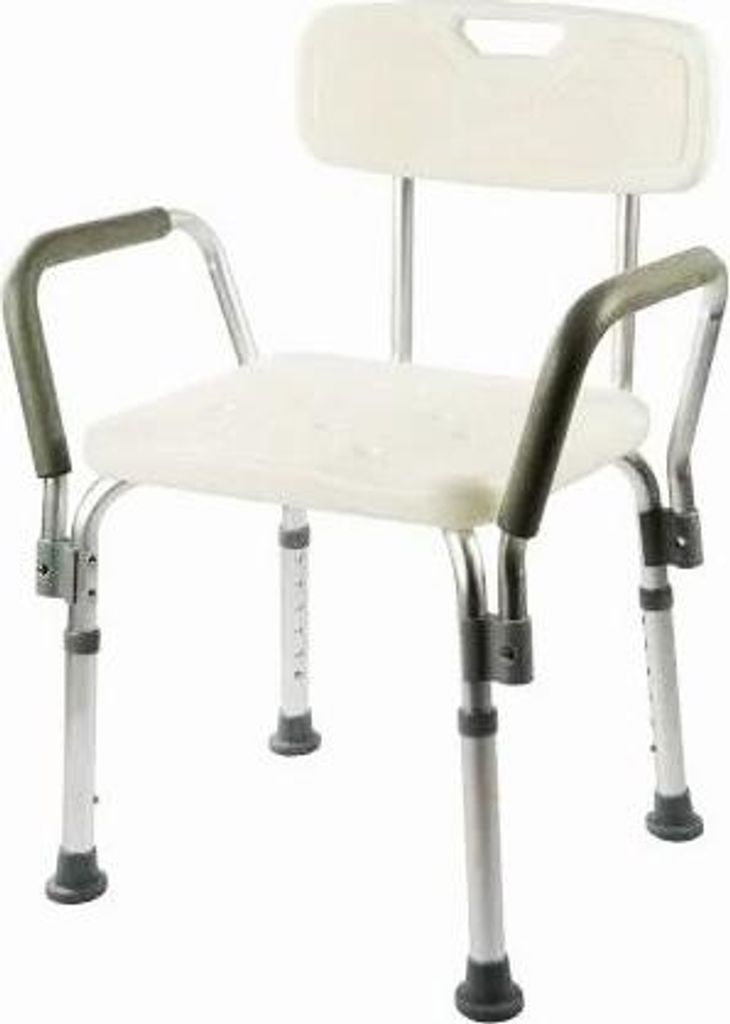 Duschstuhl mit ausziehbaren Armlehnen aus Aluminium und Produktbild 