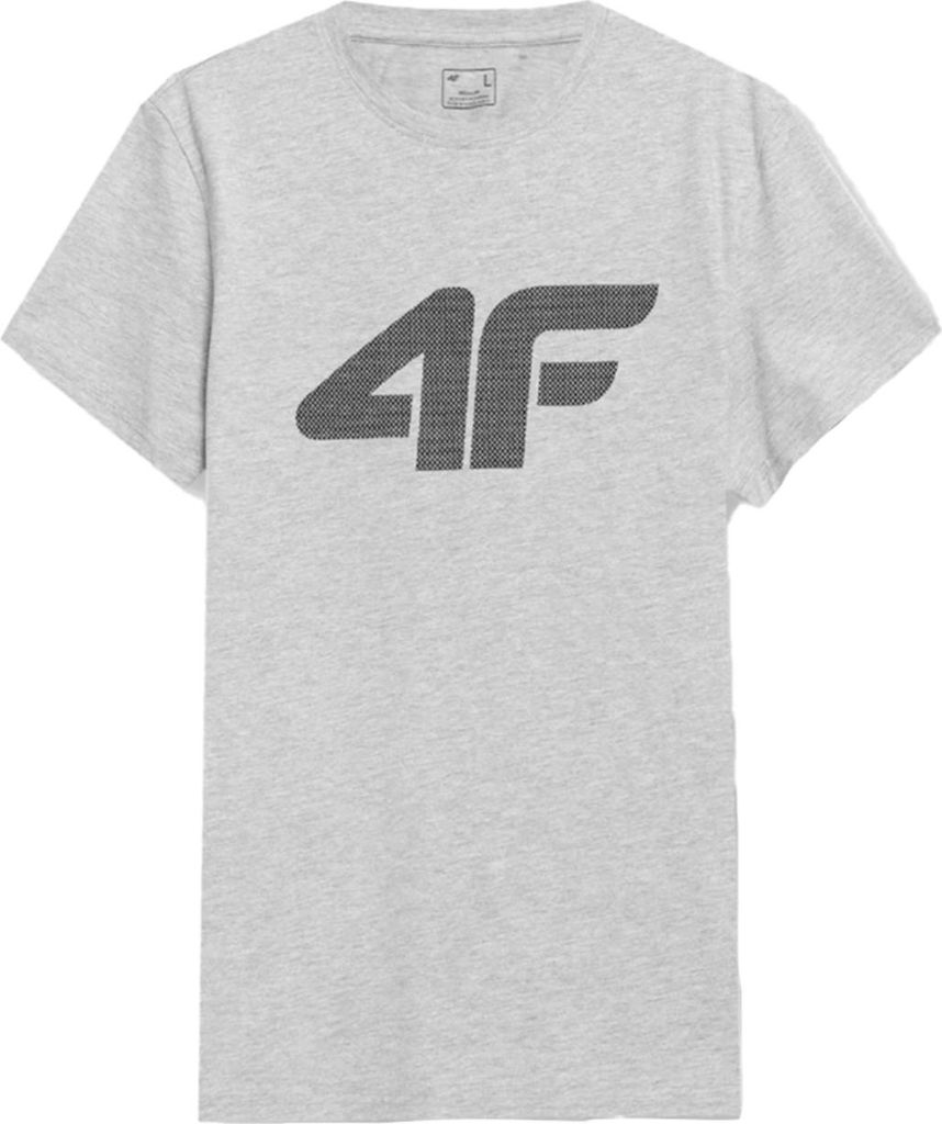 4F Herren T-Shirt Grau, Großes Rotes Logo, Größe S