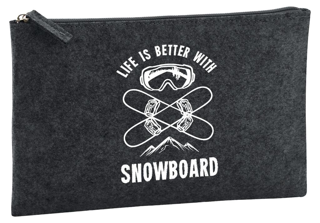 Huuraa Kulturbeutel Snowboard life is better 1 Liter Charcoal Filz Kosmetiktasche Geschenkidee
