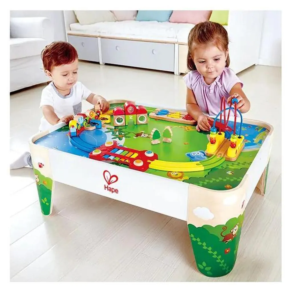 Table de jeu ferroviaire Hape - Grand circuit de train en bois naturel