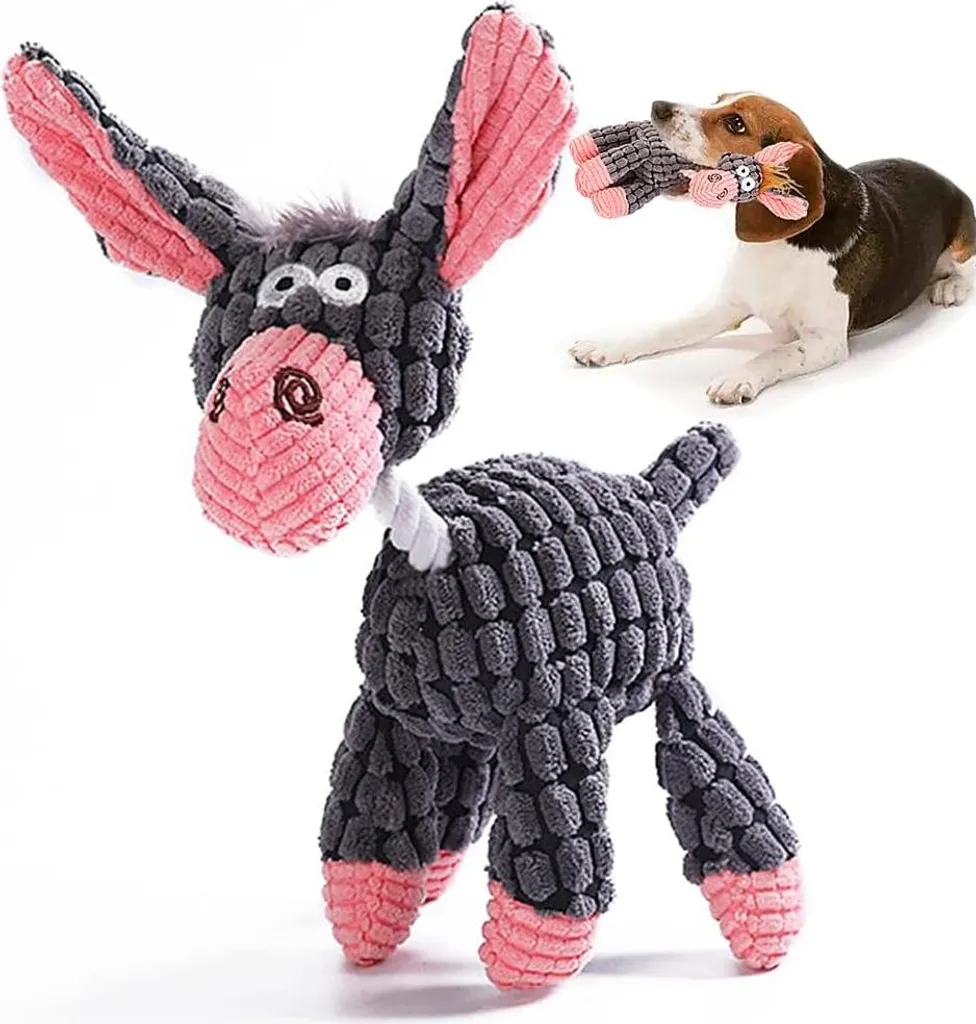 Jouet âne en peluche pour chien avec bip sonore intégré - Modèle Gris