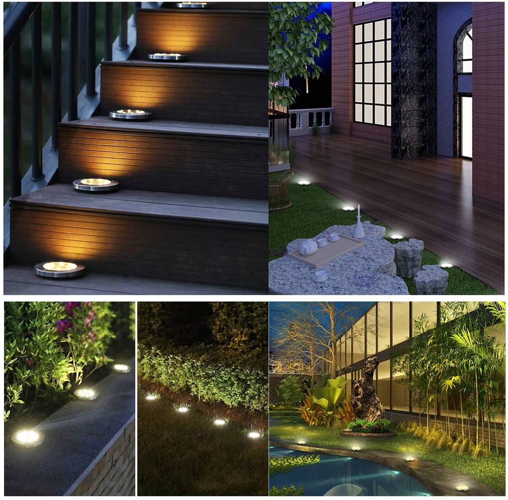 4er Set 12LED LED Bodenstrahler Solarlampe Bodeneinbauleuchte Gartenleuchte Weiß 