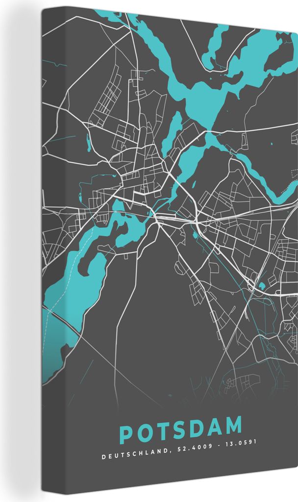 OneMillionCanvasses - Leinwandbilder - 90x140 cm, Blau - Deutschland - Karte - Stadtplan - Potsdam, Wandbilder Kunstdruck Wanddekoration - Foto a...