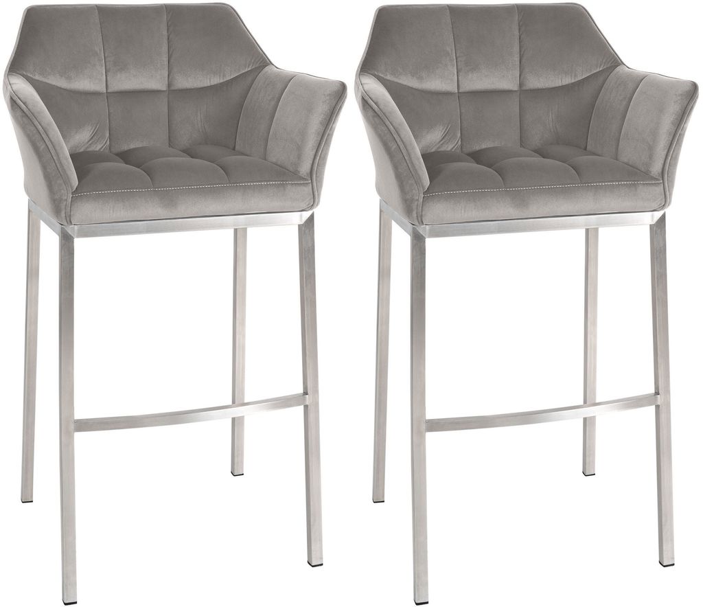 CLP 2er Set Barhocker Damaso Samtbezug Vierfußgestell Metall bis 240 kg belastbar Farbe:grau;Material Gestell:Edelstahl