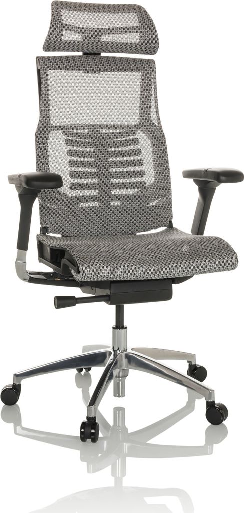 hjh OFFICE High End Bürostuhl POFIT GEN2 Ergonomischer Schreibtischstuhl mit Armlehnen Netzstoff Hellgrau Drehstuhl für Büro, Zuhause