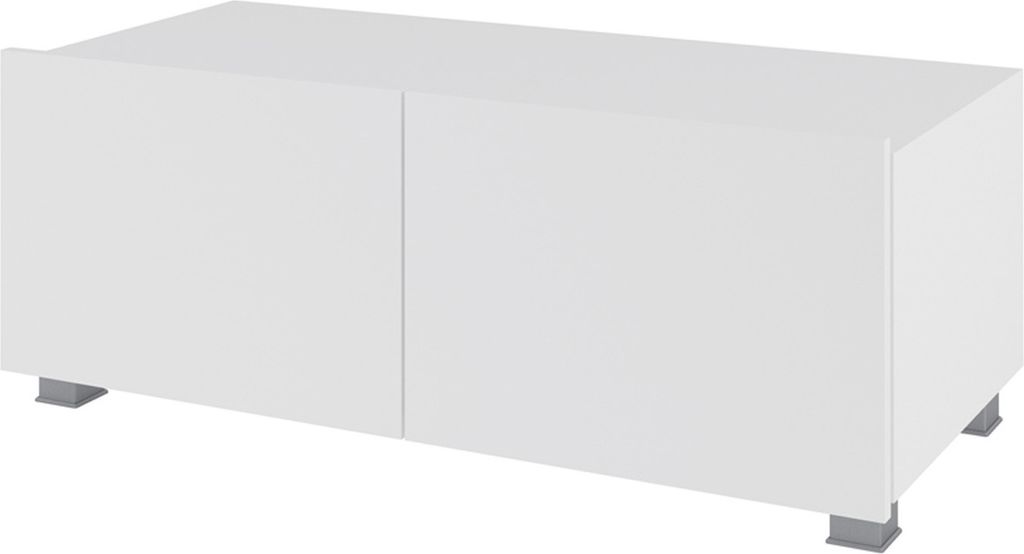 TV-Schrank CALABRINI C-11 mit 2 Türen Fernsehschrank 100 cm Fernsehtisch Lowboard Wohnzimmer Schrank Grifflos Modern (Weiß / Weiß Hochglanz)