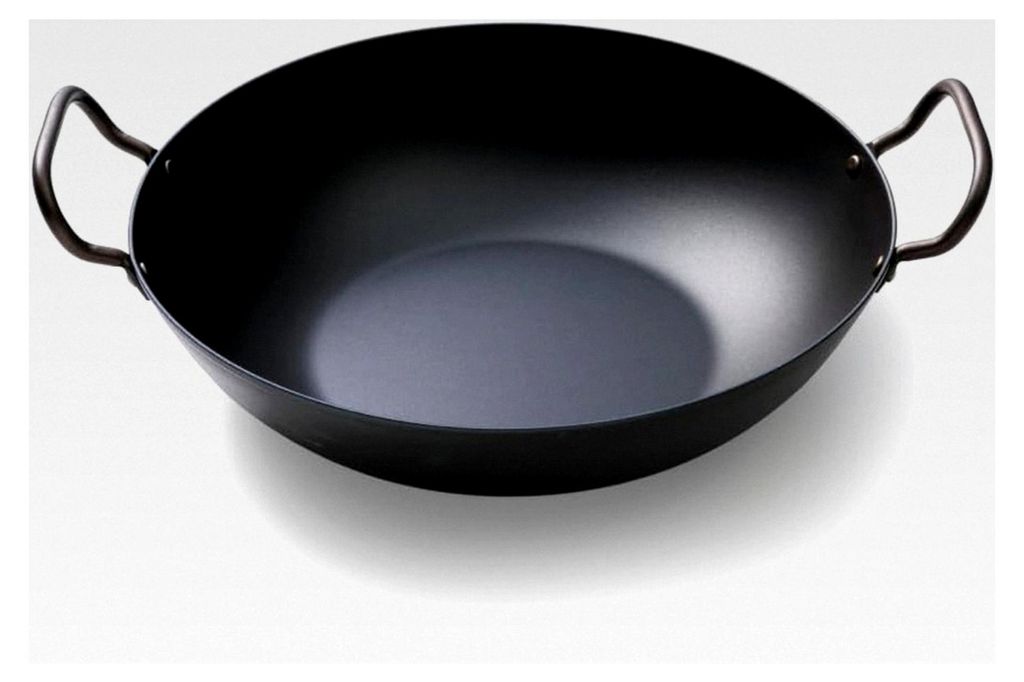 Wok/Wadjan Kohlenstoffstahl - Ø 33 cm – vorgebrannt & PFAS-frei, 2,5 mm Boden, duale Griffe - für Induktion, Gas, Glaskeramik, Ofen & Grill