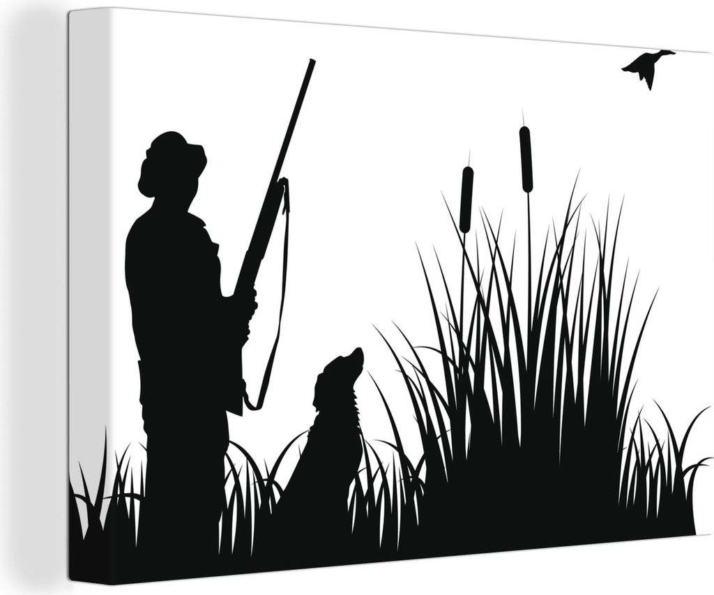 OneMillionCanvasses - Leinwandbilder - 140x90 cm, Eine Illustration der Entenjagd, Wandbilder Kunstdruck Wanddekoration - Foto auf Leinwand - Gem...