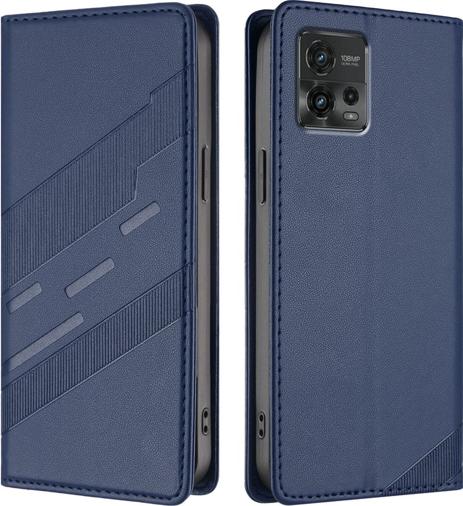 Hülle für Motorola Moto G72, Kunstleder Brieftaschen Handyhülle mit Kartenfach und Standfunktion Blau