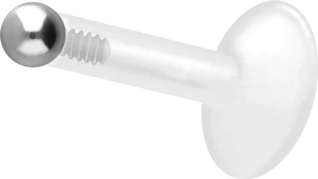 Ohrpiercing, Nasenpiercing PTFE Labret mit Innengewinde + Titan-Aufsatz KUGEL Silber Stablänge: 7mm + Stabstärke: 1,2mm + Kugelgröße: 2mm