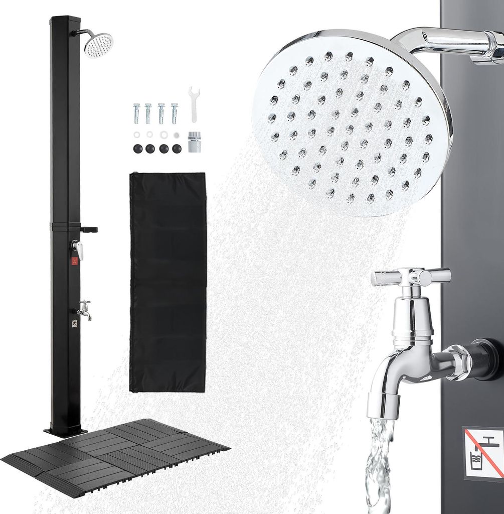 VEVOR Solardusche 35L, Gartendusche 2160 mm Außendusche mit Bodenplatte & Fußarmatur, Pooldusche Warm- & Kaltwasserregulierung, Campingdusche fü...