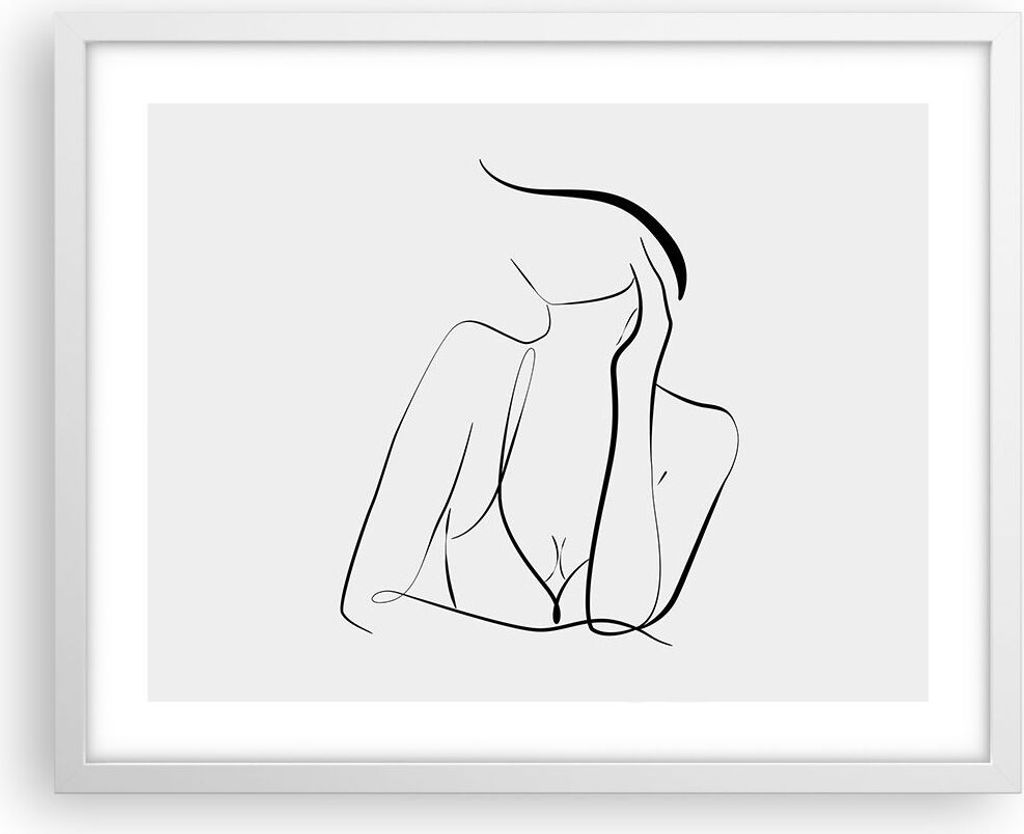 Gerahmtes Poster - Weißer Rahmen - Frau Linien Minimalismus - 50x40 cm - Wand Bild - Wanddeko - Wandbilder - Kunstposter - Wandposter - Bilderrahm...