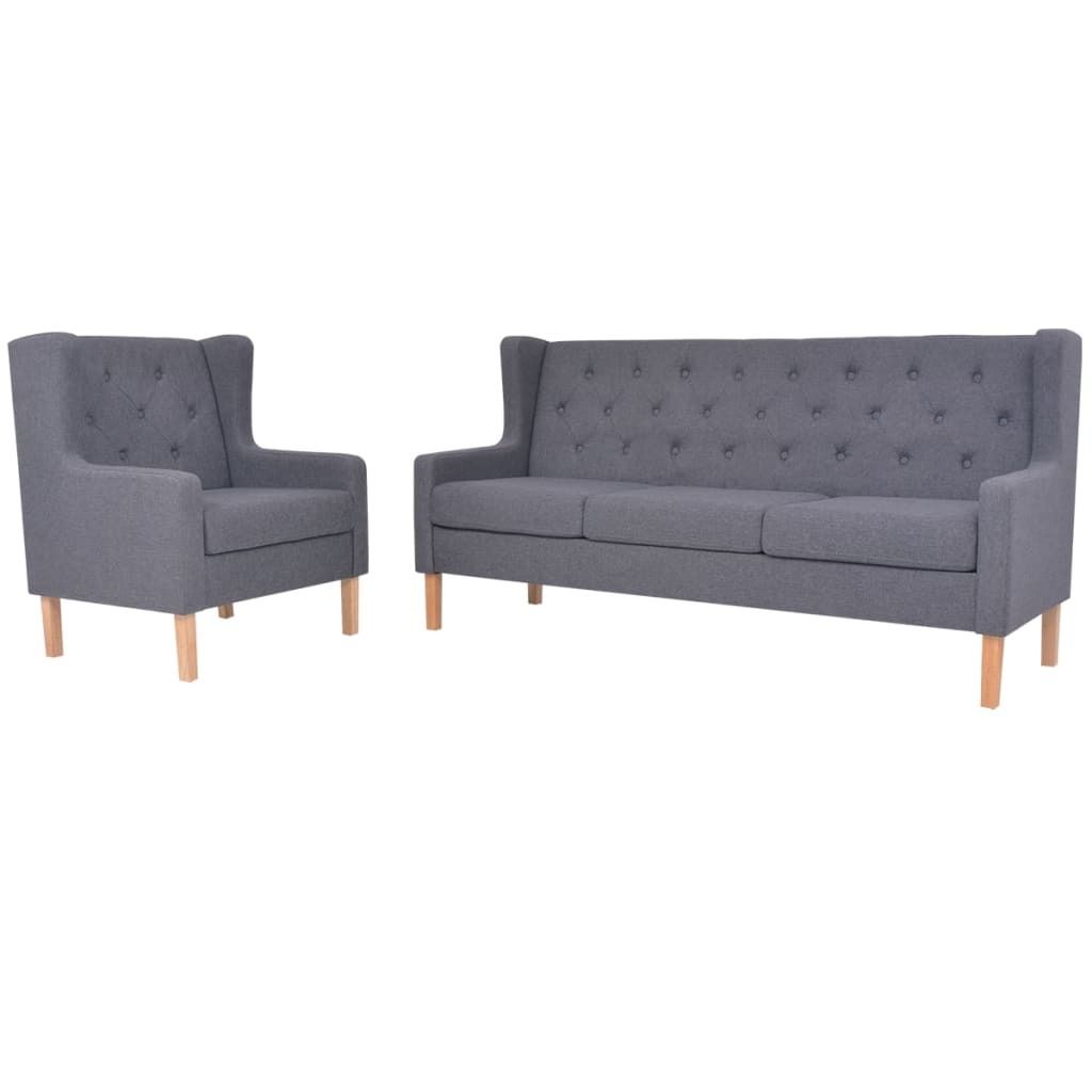 ZMH 2-tlg. Sofa-Set Stoff Grau