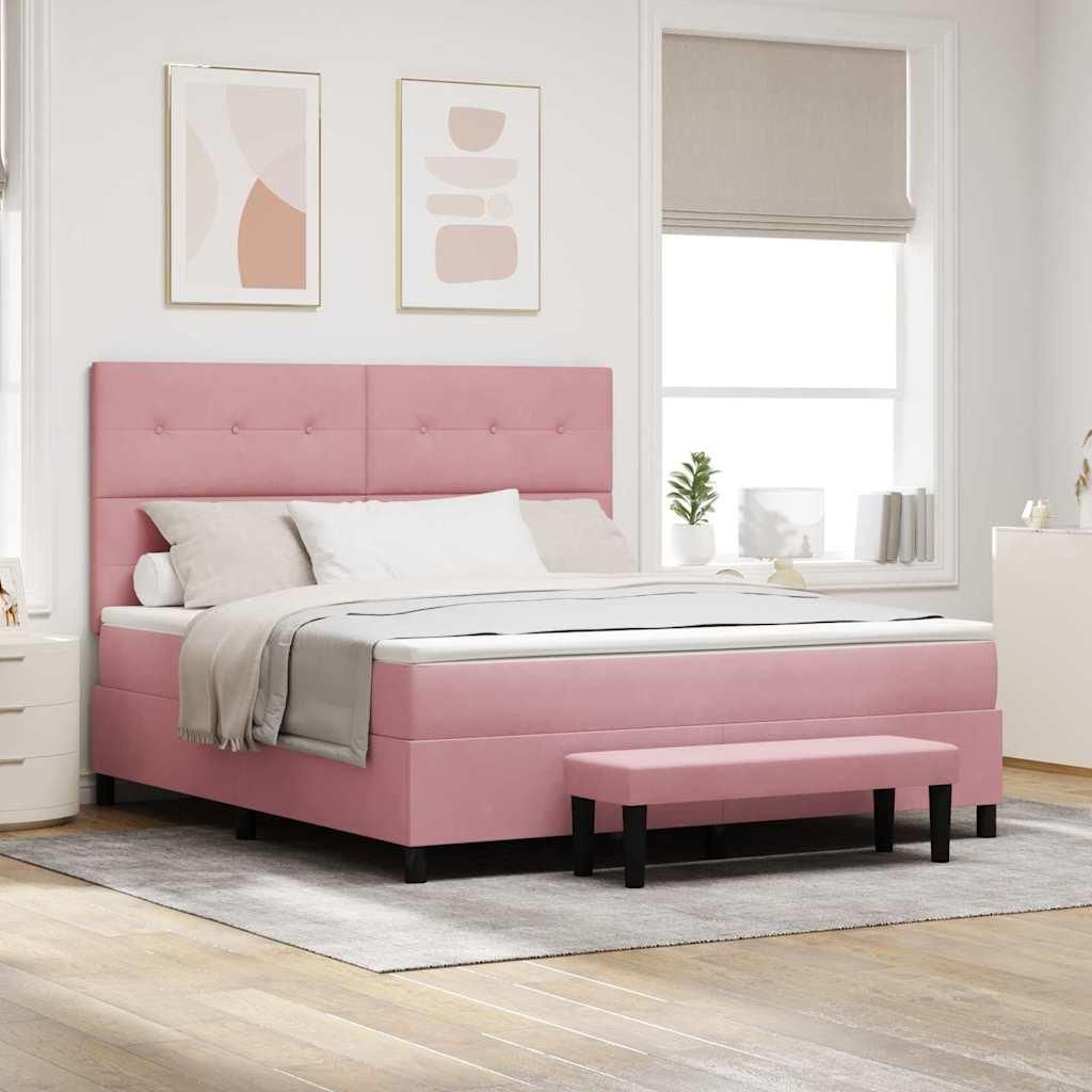 Möbel Boxspringbett mit Matratze mit Kopfteil Rosa 180 x 200 cm Samt - Klassische Betten 3344533
