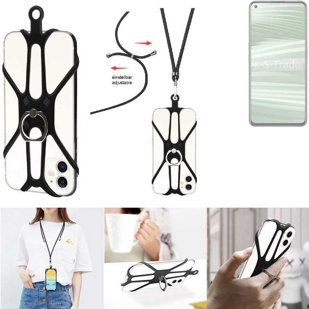 K-S-Trade 3in1 Handykette Handyband Handykordel Halsband Smartphone-Ring Handy-Ring kompatibel mit Realme GT2 Pro Fingerhalterung Handyring