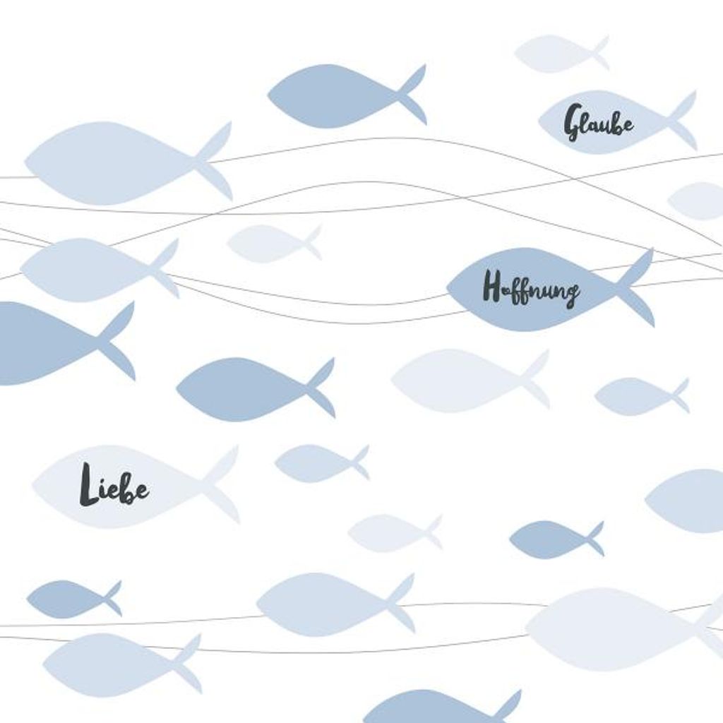 20 Servietten Communion Fishes blue - Fische mit Liebe, Produktbild 