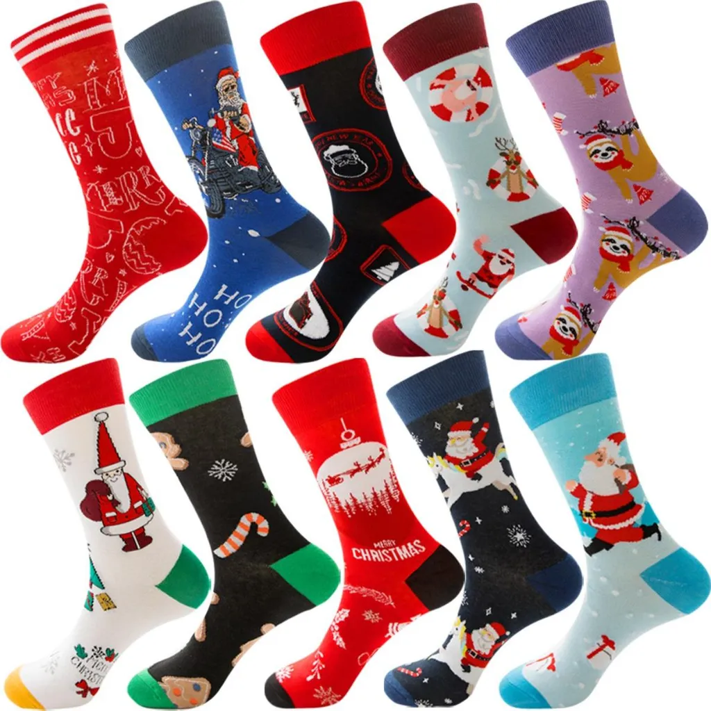 Chaussettes de Noël pour homme et femme, pack de 10 paires en coton