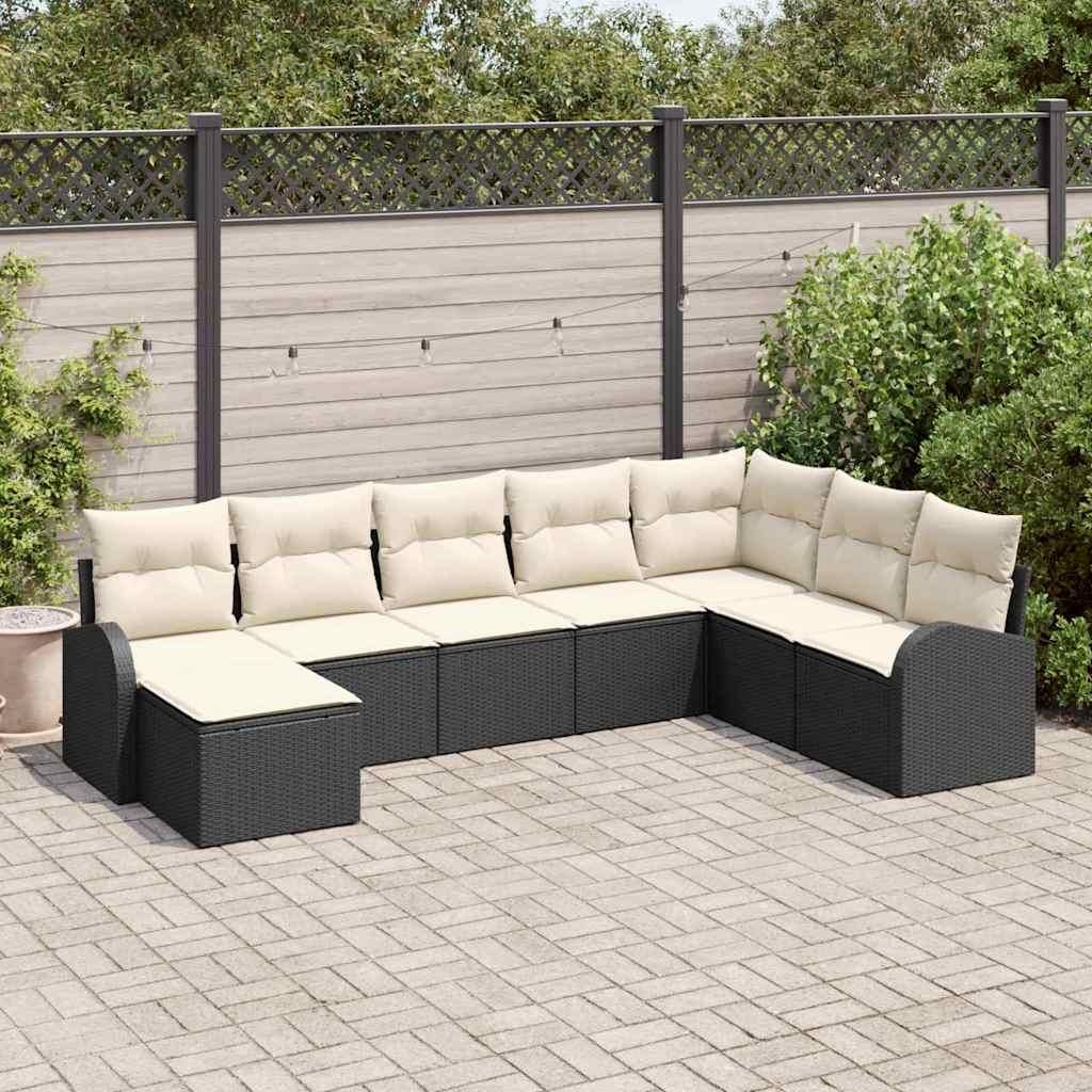 Maison Exclusive - Sofa Set mit Kissen 8 pcs Schwarz und Weiß Poly-Rattan