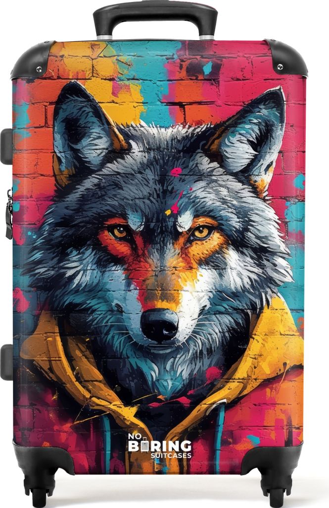 NoBoringSuitcases.com Großer Koffer - Bunter Fuchs mit Fell im Graffiti-Stil - Kombinationsschloss TSA - Hartschalen Trolley 4 Rollen - 72 liter...