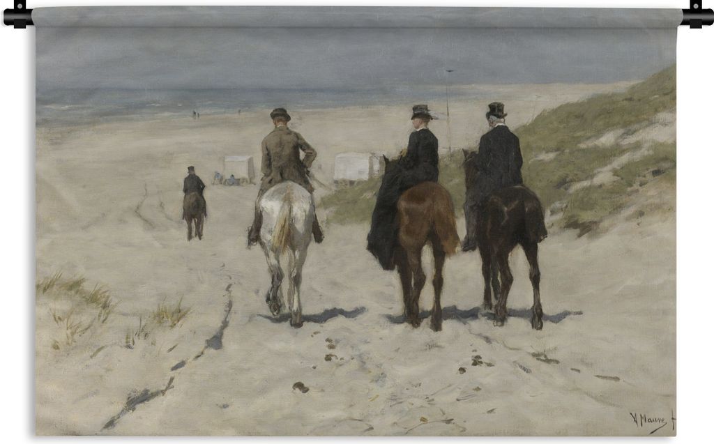 MuchoWow Wandteppich Wandbehang Morgendliche Fahrt am Strand entlang - Gemälde von Anton Mauve 120x80 cm Tapisserie Dekoration Wandtuch - Wandde...