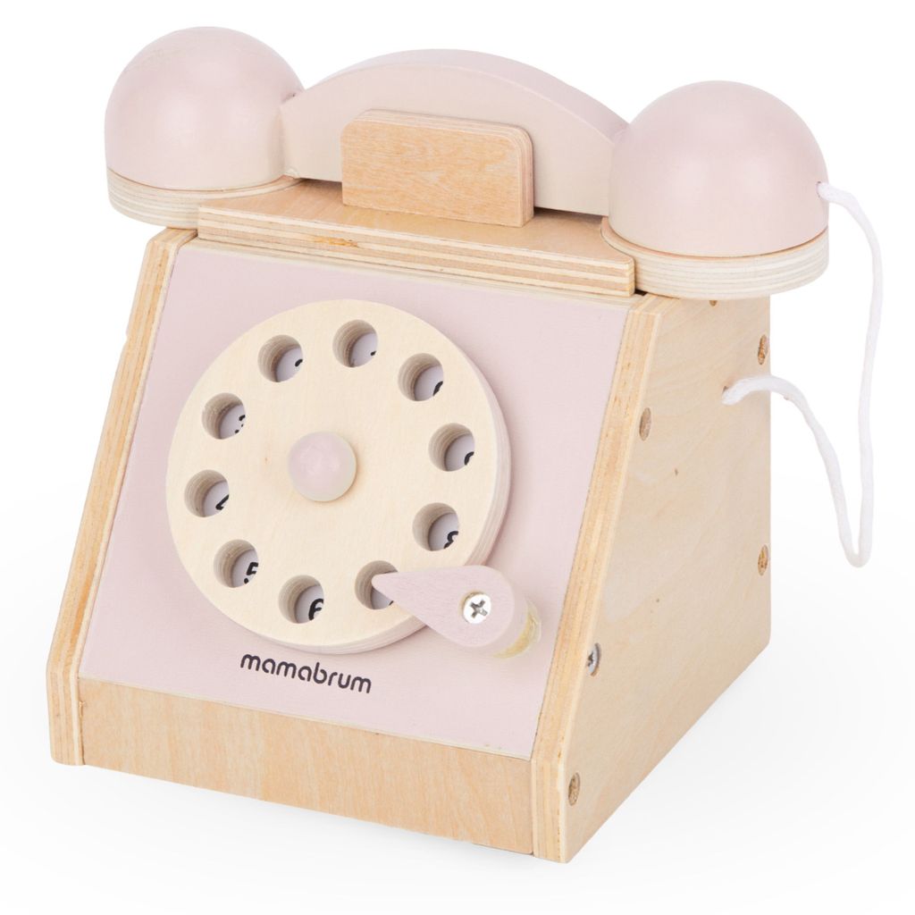 Drewniany telefon retro - pastelowy róż Zdjęcie produktu 
