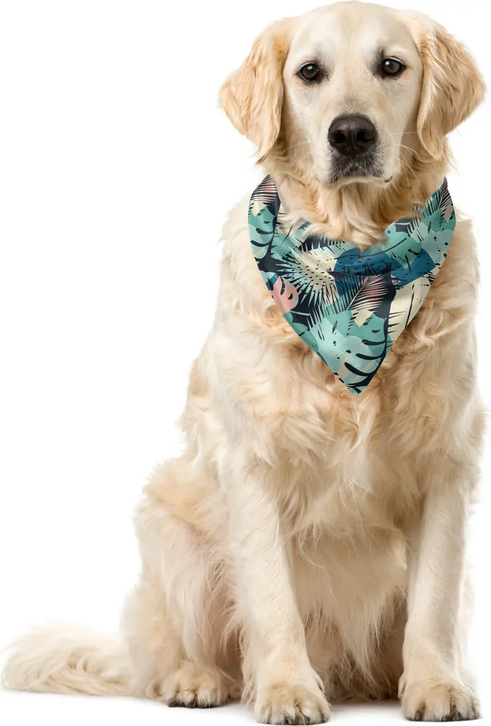 ABAKUHAUS Bandana per animali domestici con foglie, piante di monstera e palma color pastello, 40x40 cm, multicolore