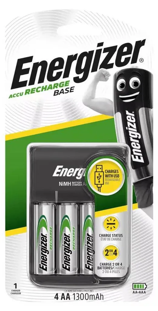 Chargeur USB Energizer E303257600 compact pour accumulateurs AA AAA