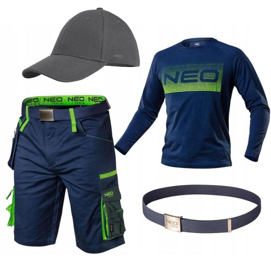 NEO TOOLS Herren Premium Kurze Arbeitshose mit Hosengürtel oder Komplett Sommer-Arbeitskleidungsset Set - Gr. XS - 3XL - Größe: XXL