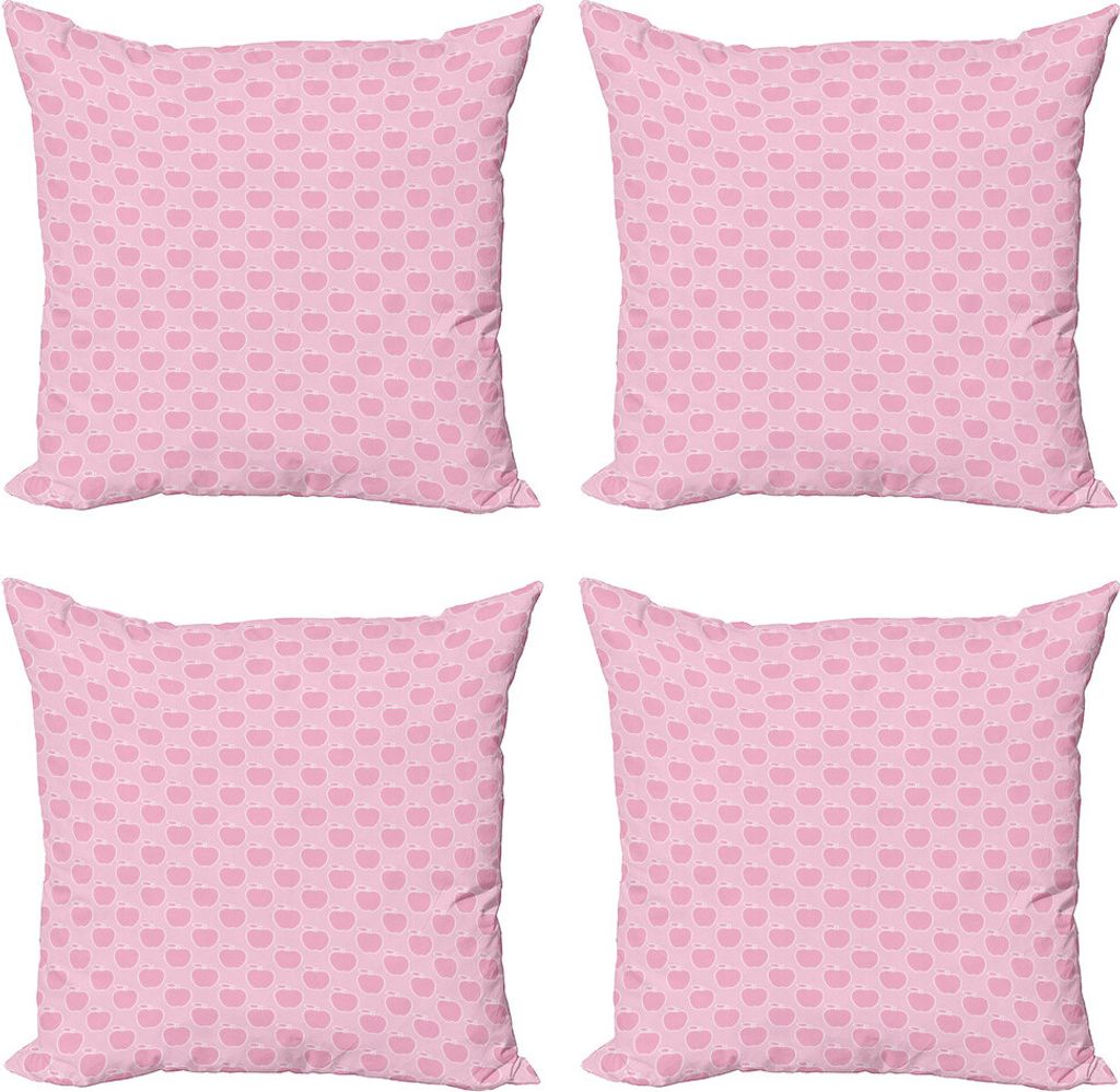 ABAKUHAUS Äpfel Kissenbezug Set (4 Stück), Monochrome Obst Zeichnungen, Moderner Doppelseitiger Digitaldruck, 45 cm x 45 cm, Baby-Rosa und Hellrosa