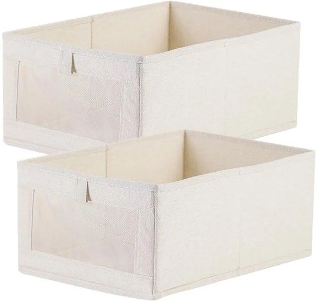 Boîte de Stockage Anti-Poussière en Lin Beige Lot de 2 pour Habits