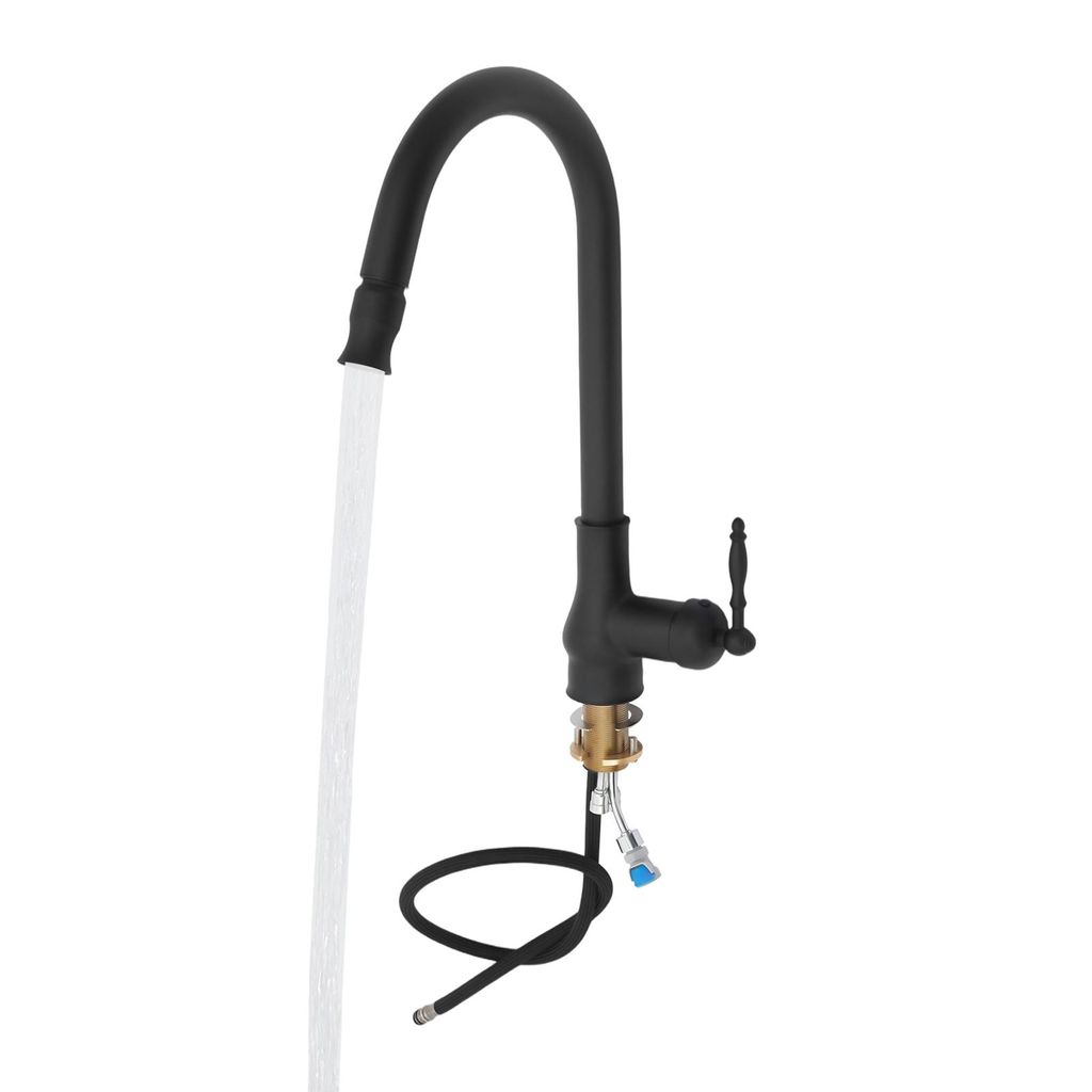 Küchenarmaturen Schwarz Wasserhahn mit ausziehbarer Brause Produktbild 