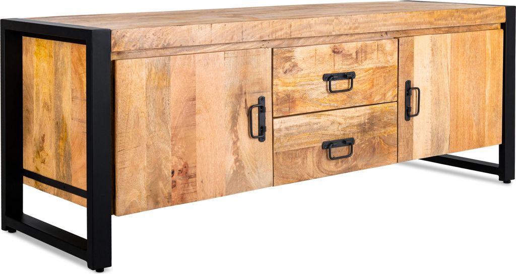 TV Schrank Britt Holz Metall Natur Schwarz, Masse:150 cm x 45 cm