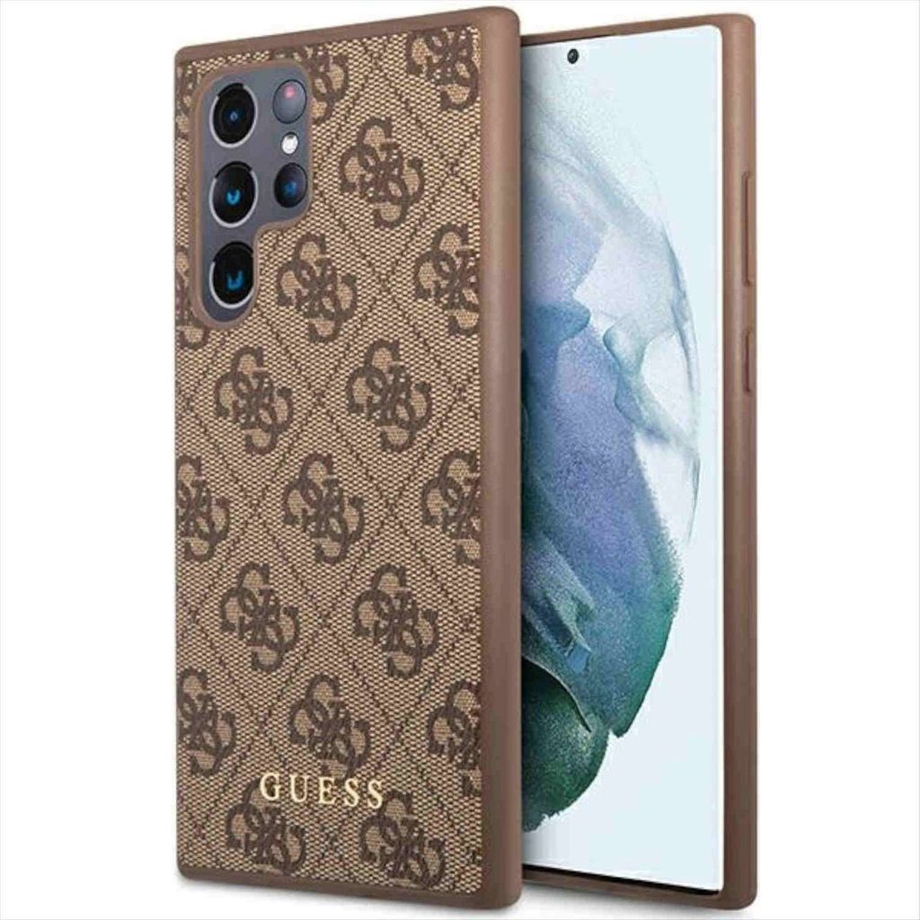 A close-up shot of a smartphone case with a repeating logo pattern and the brand name visible.