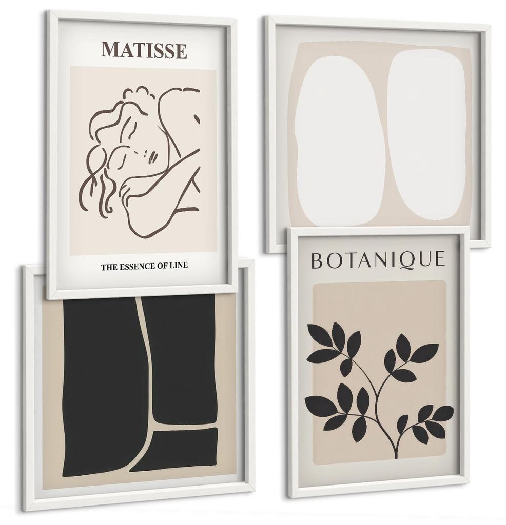 Bilder Set 4-teilig im Goldrahmen Rahmen – Wandbilder 4 Stück – gerahmte Poster für Wohnzimmer, Schlafzimmer und Flur – 50x50 cm - 40x60 cm...