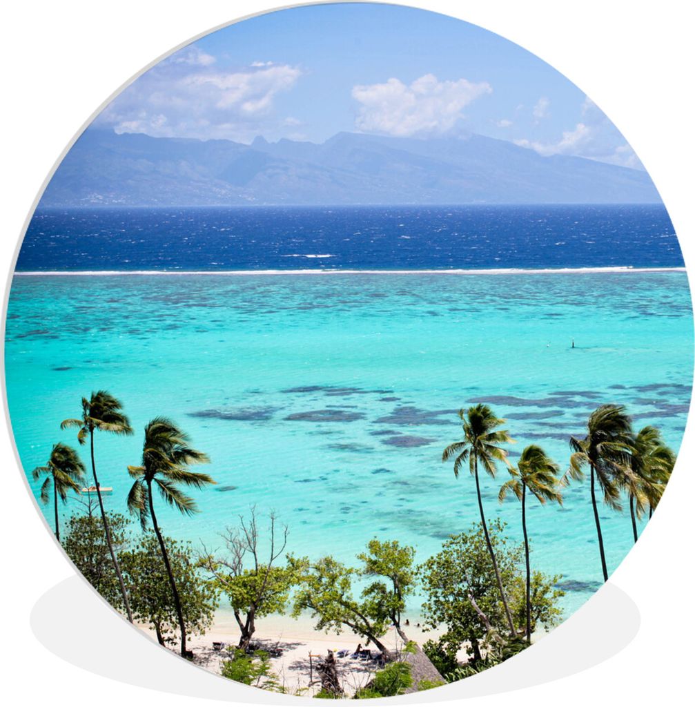 MuchoWow Rundes Wandbild - Runde Bilder Palmen an der Küste von Mo'orea mit klarem blauem Wasser im Hintergrund Ø 30 cm Kreis Wanddekoration Ku...