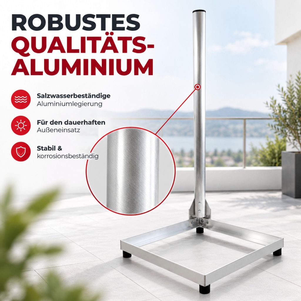 PremiumX Balkonständer 50x50cm Aluminium 1m Mast Ø 50mm