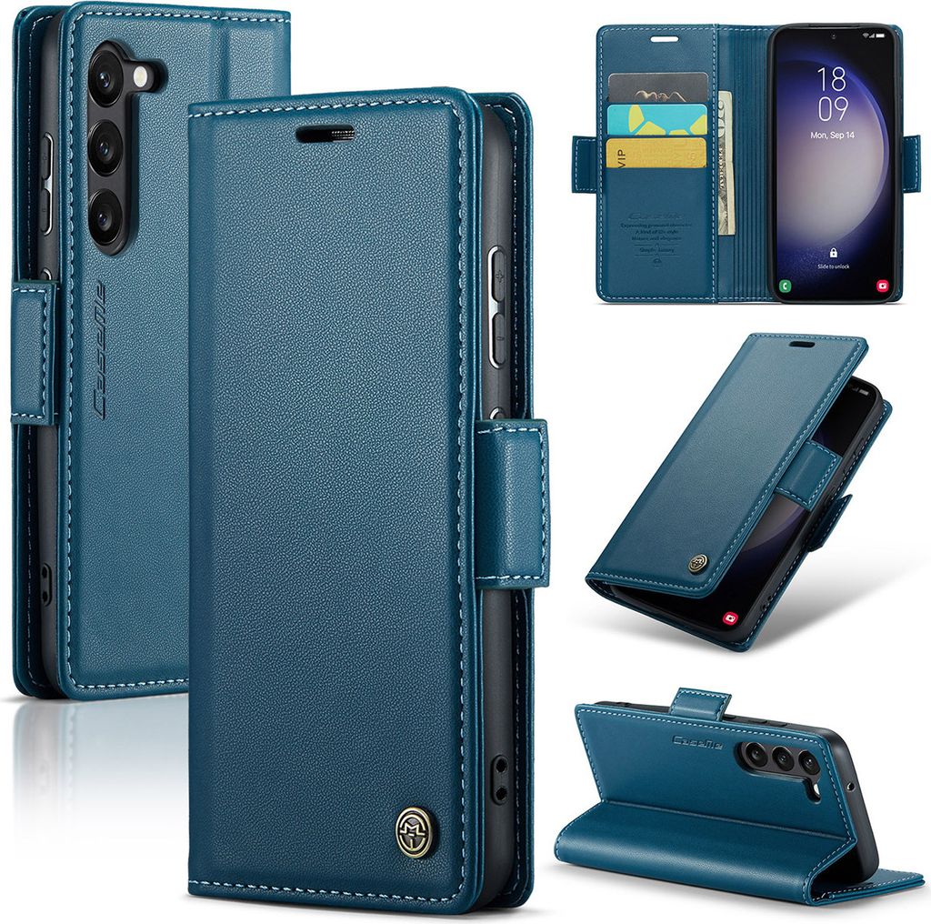 Galaxy S23 5G Hülle, Leder Brieftasche Kartenfach Schutzhülle mit Standfunktion für Samsung Galaxy S23 5G Blau