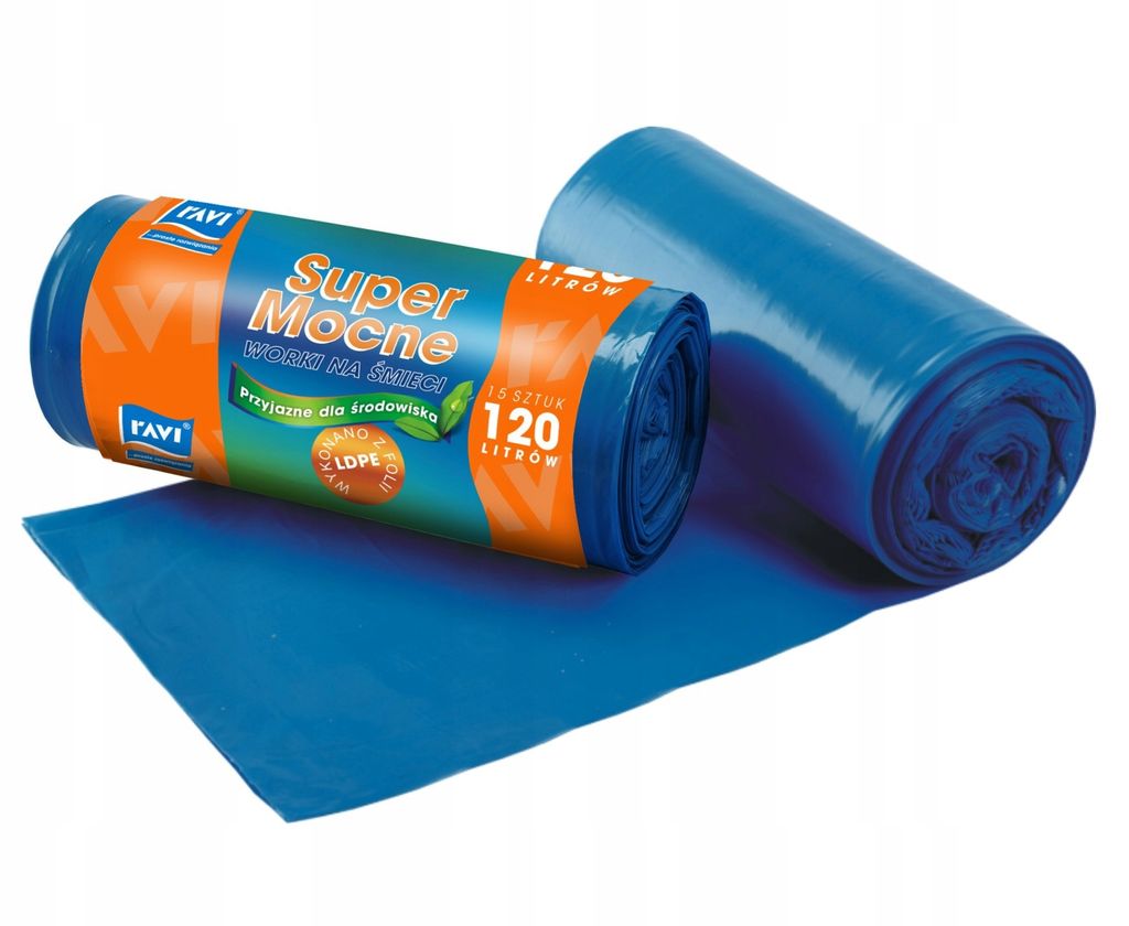 Afvalzakken, sterk, 120 liter, blauw, papier, 15 stuks Productafbeelding 