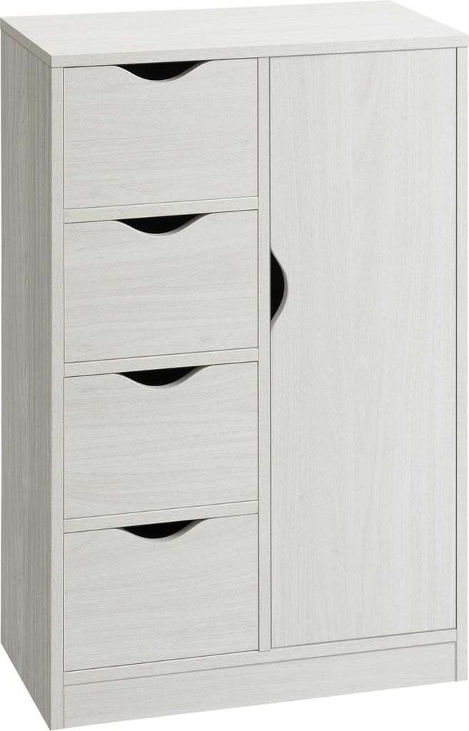 HOMCOM Modernes Buffet/Kommode mit 1 Schrank und 4 Schubladen – Holz – für Wohnzimmer, Küche, Flur, Esszimmer – Weiß