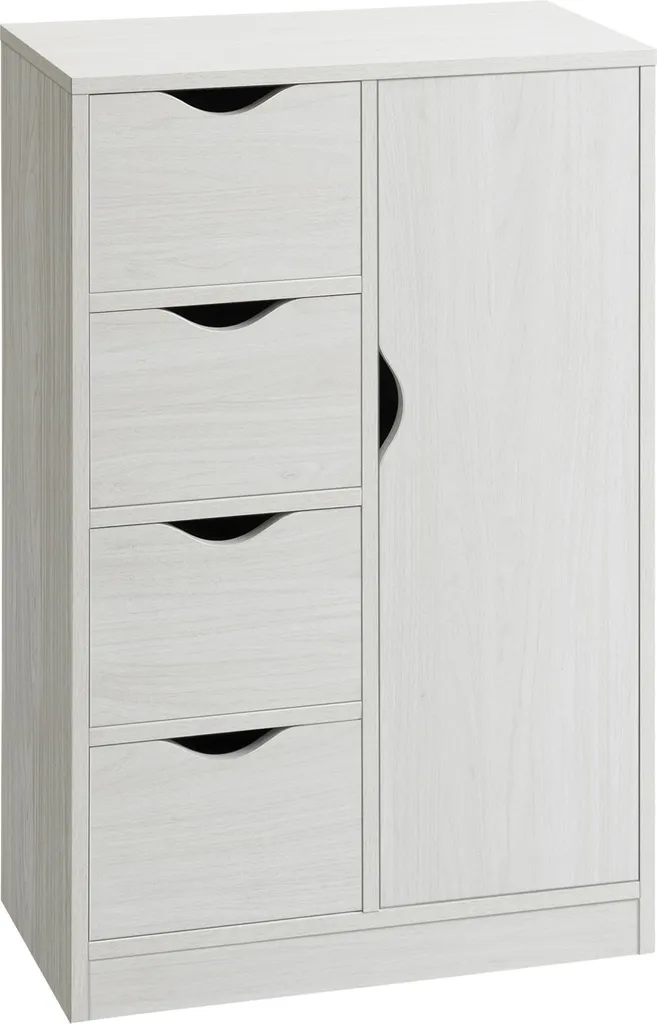 HOMCOM Buffet Commode Moderne 4 Tiroirs et 1 Placard Blanc en Bois