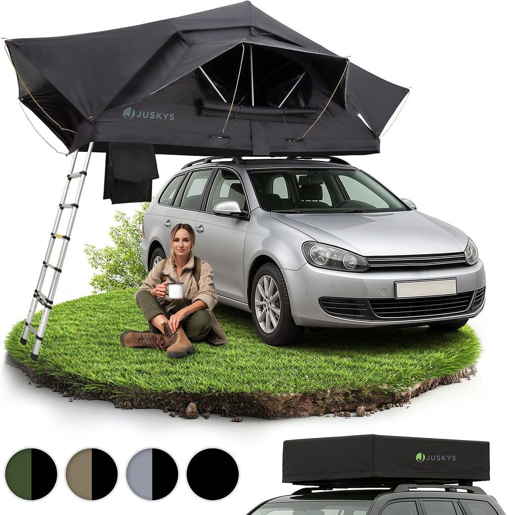 Juskys Autodachzelt Lago 140 x 240 cm - Wetterbeständig mit Leiter - Schwarz