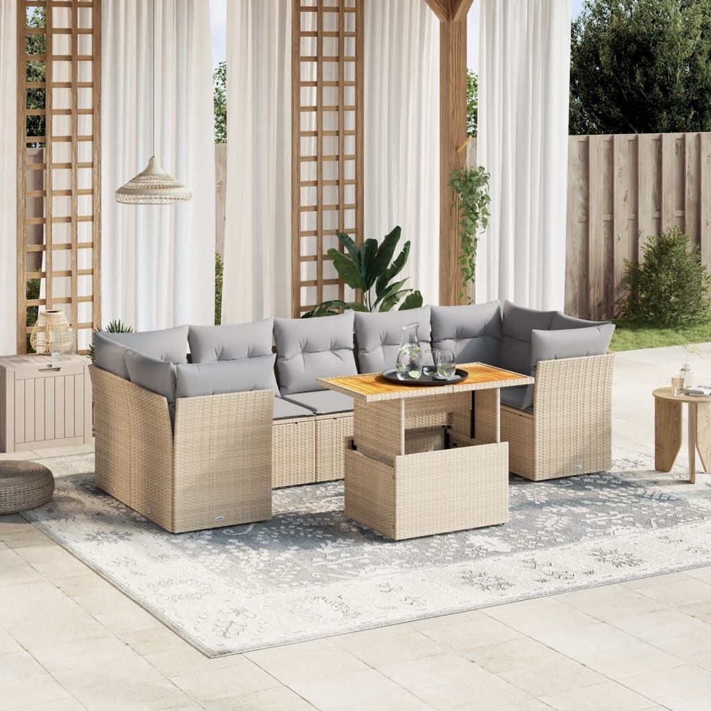 "Rabatt" 8-tlg. Garten-Sofagarnitur - mit sofa - mit Kissen Beige Poly Rattan - Lounge-Dining set CC10601