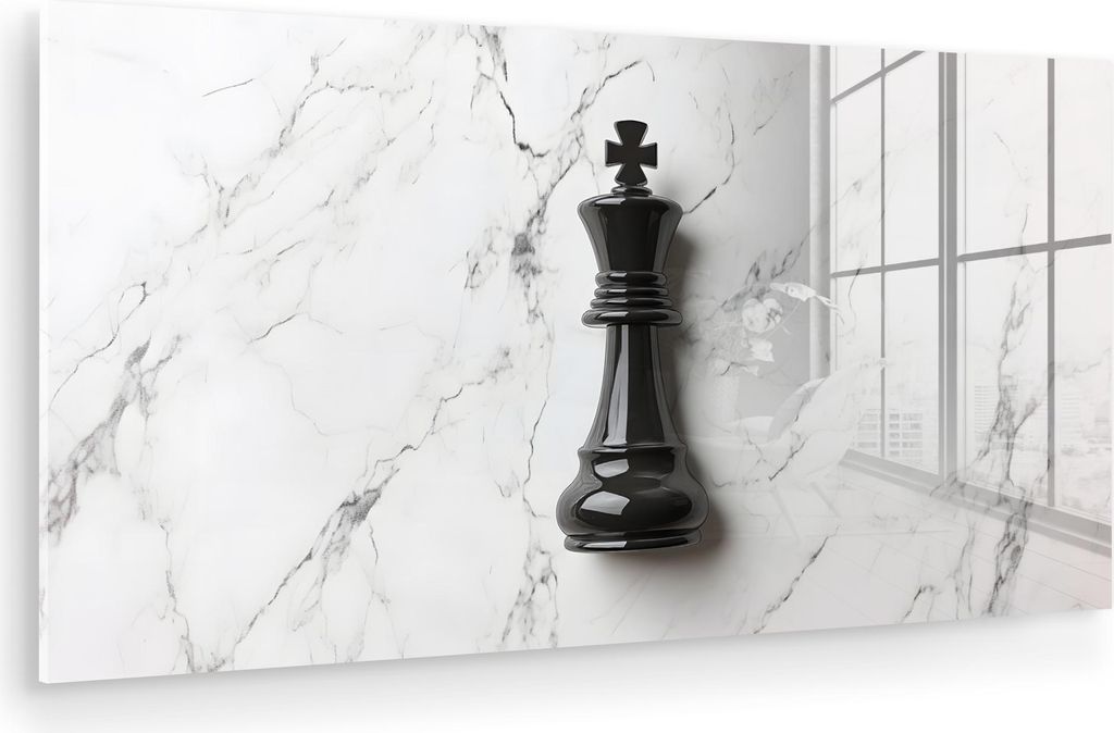 MuchoWow Glasbilder - Bilder auf Wandbild - Foto auf Glas Schachfigur - König - Schwarz - Marmor 80x40 cm Wanddekoration aus Glas - Acrylglasbild ...