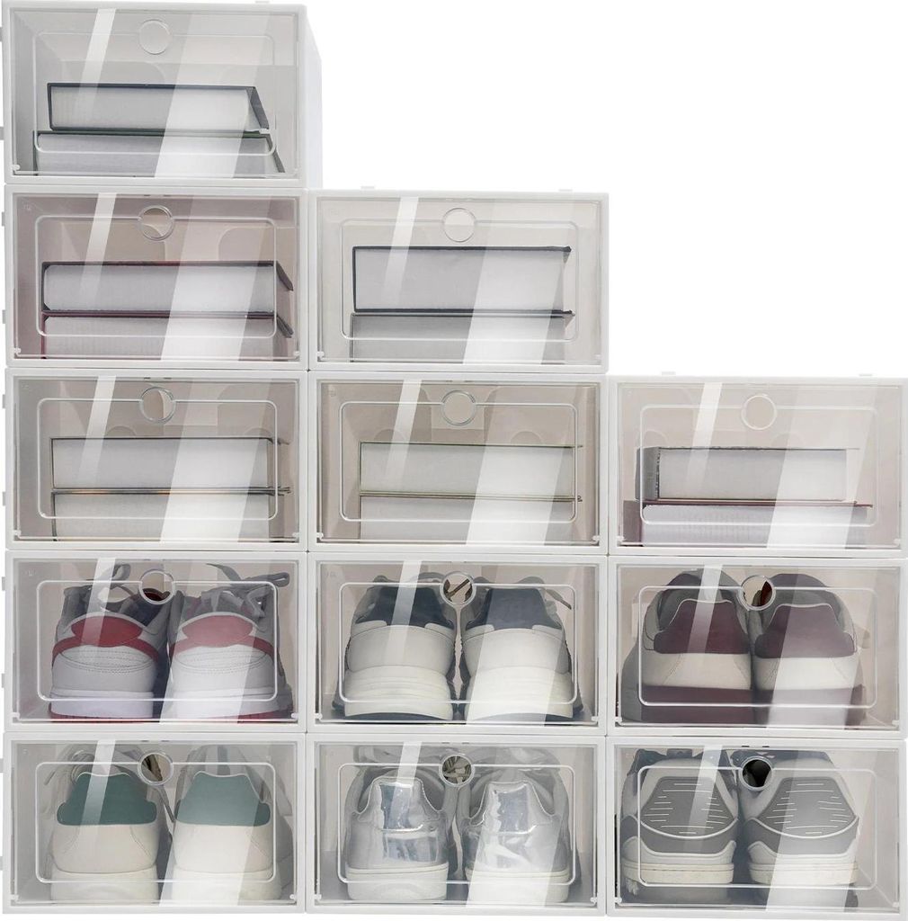 Schuh-Aufbewahrungsboxen - 20er Set - Stapelbar - Kunststoff - Für Schuhe bis 31 cm Länge und 13 cm Höhe - Boxgröße 33×23×14 cm - Weiß