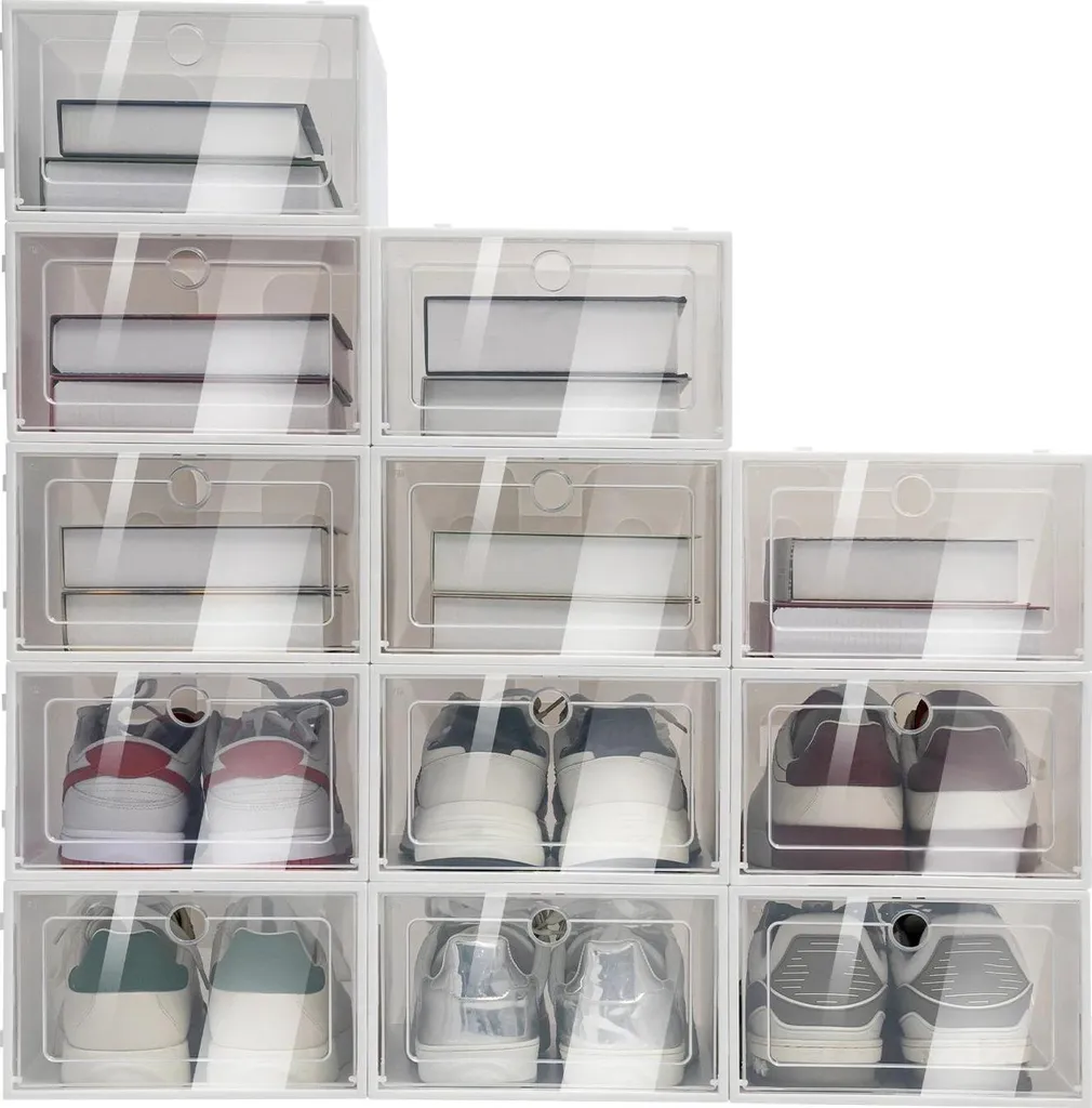 Rangement chaussures empilable en plastique blanc pour dressing