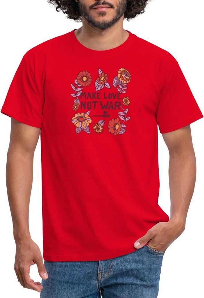 Spreadshirt Woodstock Make Love Not War Mit Blumen Rahmen Männer T-Shirt, S, Rot