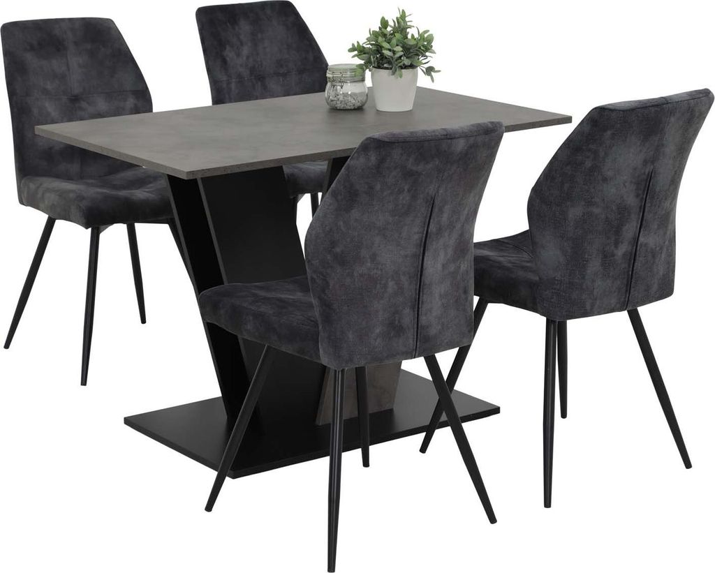 5 tlg. Essgruppe Neelia - Tisch Betonoptik, 4 Stühle Anthrazit