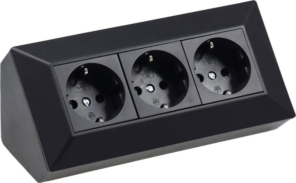 ChiliTec Steckdosenblock 3-fach, 230V, 45° Winkel, schwarz Produktbild 