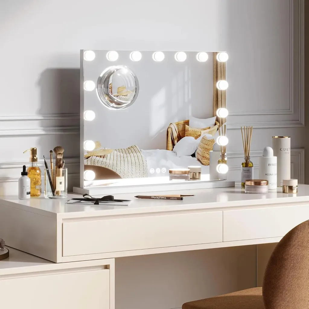 Specchio LED da Tavolo Nero 3 Modalità Colore - Makeup Mirror con Touch Control