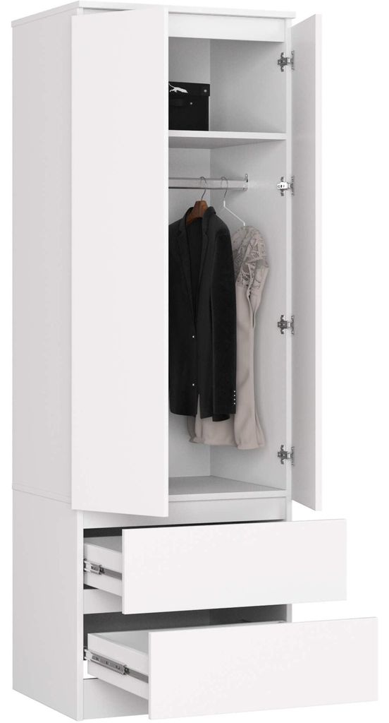 Kleiderschrank S60 60cm Garderobe 2 Türen 2 Schubladen Hochglanz 180cm hoch STAR